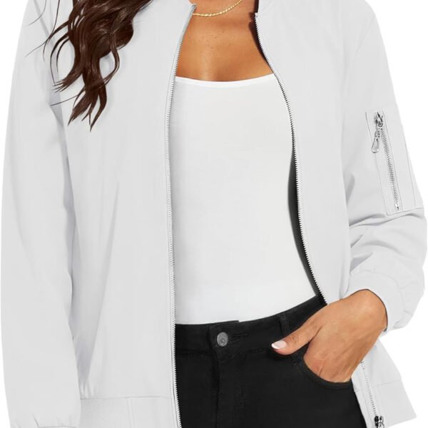 夹克2 Yoglam Women's Lightweight Zip-Up Bomber Jacket, Casual Windbreaker with 5 Pockets for Spring & Fall