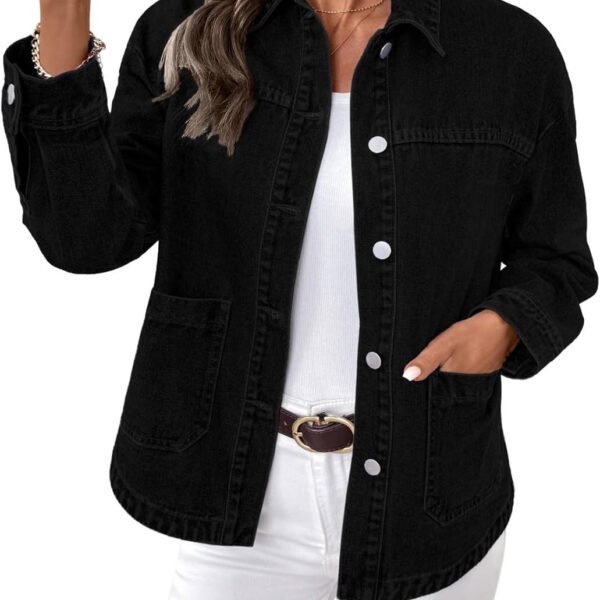 夹克3 Yoglam Women's Casual Oversized Boyfriend Denim Jacket, Long Sleeve Button Down Trendy Jean Coat