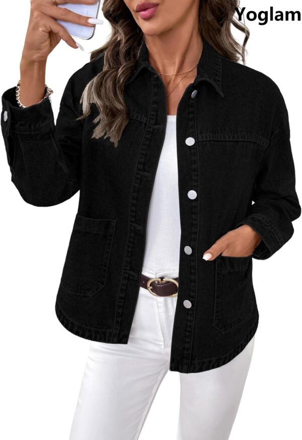 Yoglam Women's Casual Oversized Boyfriend Denim Jacket, Long Sleeve Button Down Trendy Jean Coat